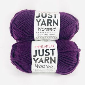 Premier JUST YARN WORSTED 109 yards (2 Skeins) EGGPLANT Crochet Medium 4 NEW